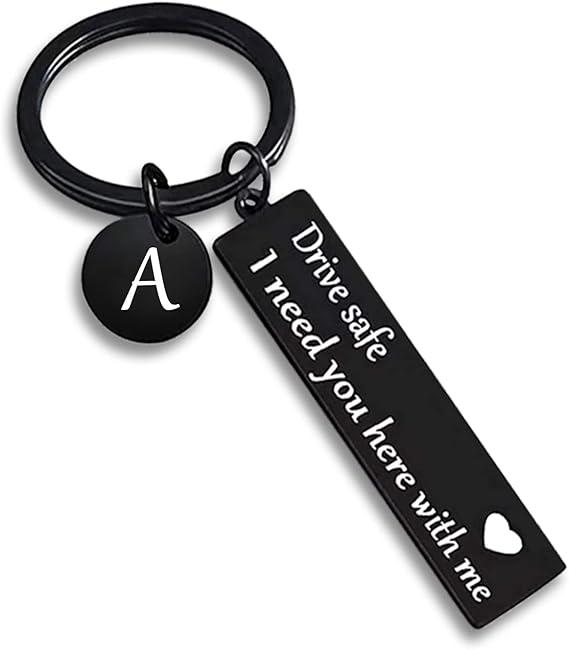 Drive Safe Keychain for Boyfriend,26-Letter Personalized Keychain - Perfect Gift for Birthday,Various Patterns,Christmas gifts,stocking stuffers,men's accessories Outdoorfun