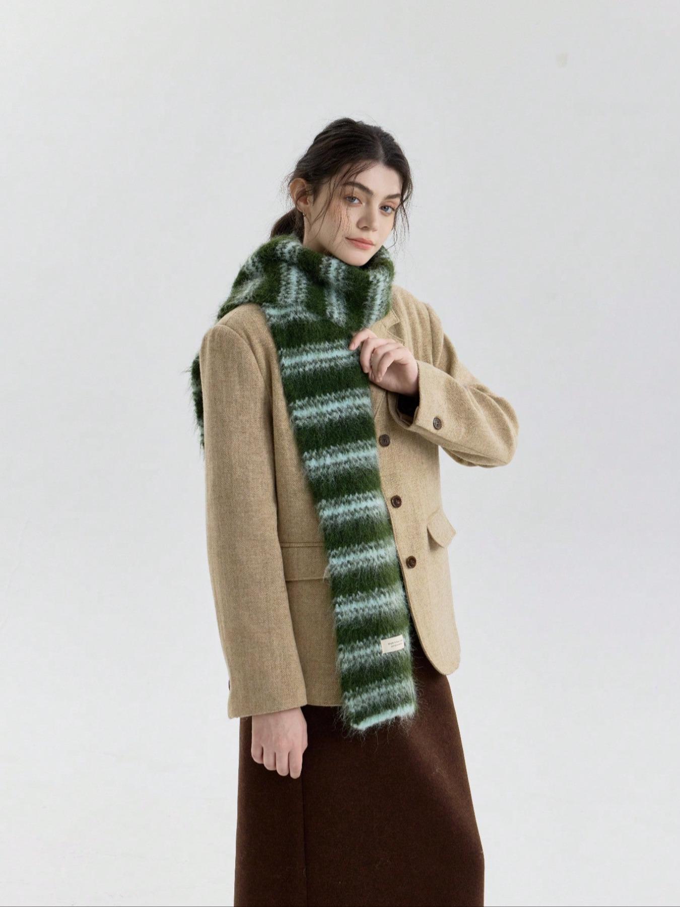 Women's Striped Patchwork Colorblock, Elegant Fall Winter Accessory Knitted Scarf, Perfect for Outdoor Travel Daily Commute