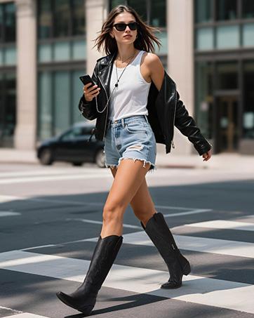 【Valentine's Day Gift】Women's Western Cowboy Boots - Knee-High Cowgirl Boots with Classic Embroidery, Slip-On Pointed Toe, Chunky Heel Brown Boots Footwear Walking Shoes Fallfashion