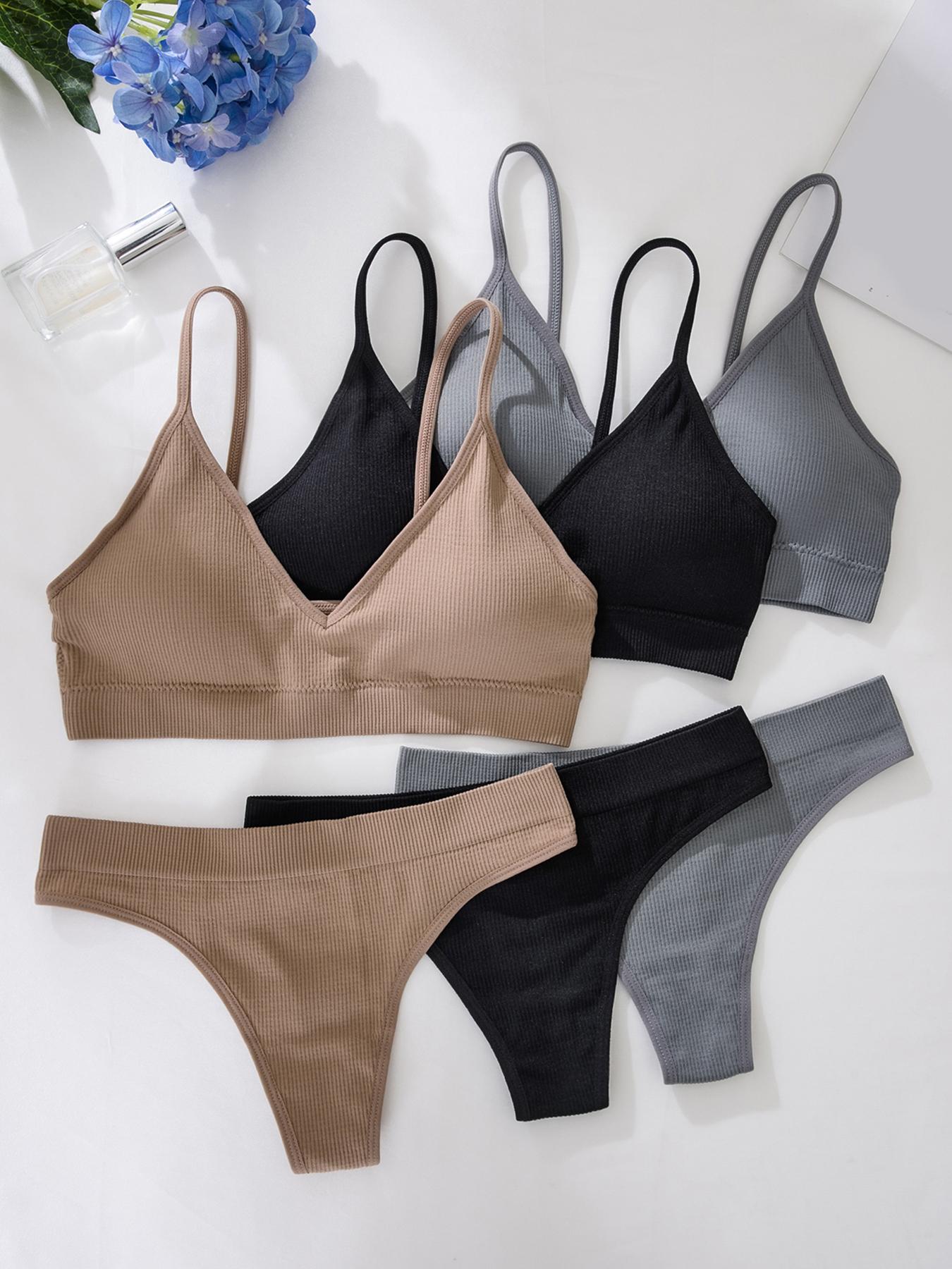 Women's Solid Textured Wireless Seamless Bra & Panty Set, Soft Comfy Breathable Bra & Panty Set, Lingerie Set for Women, Underwear Sets