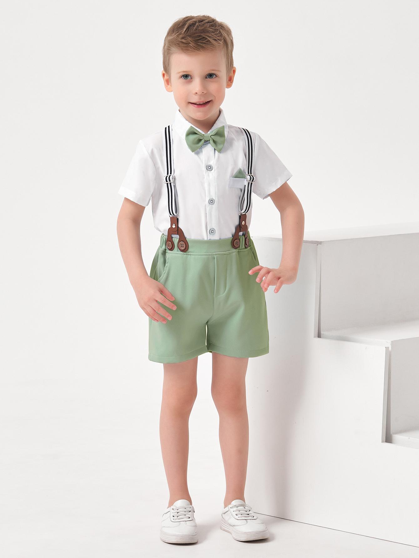 Baby Boy Suit Set cute clothes set  Church Christening Party Outfit Set 3-Piece Set Shirt, Suspender Shorts, Bow Tie 1-5 Years Toddler Boys' Clothing
