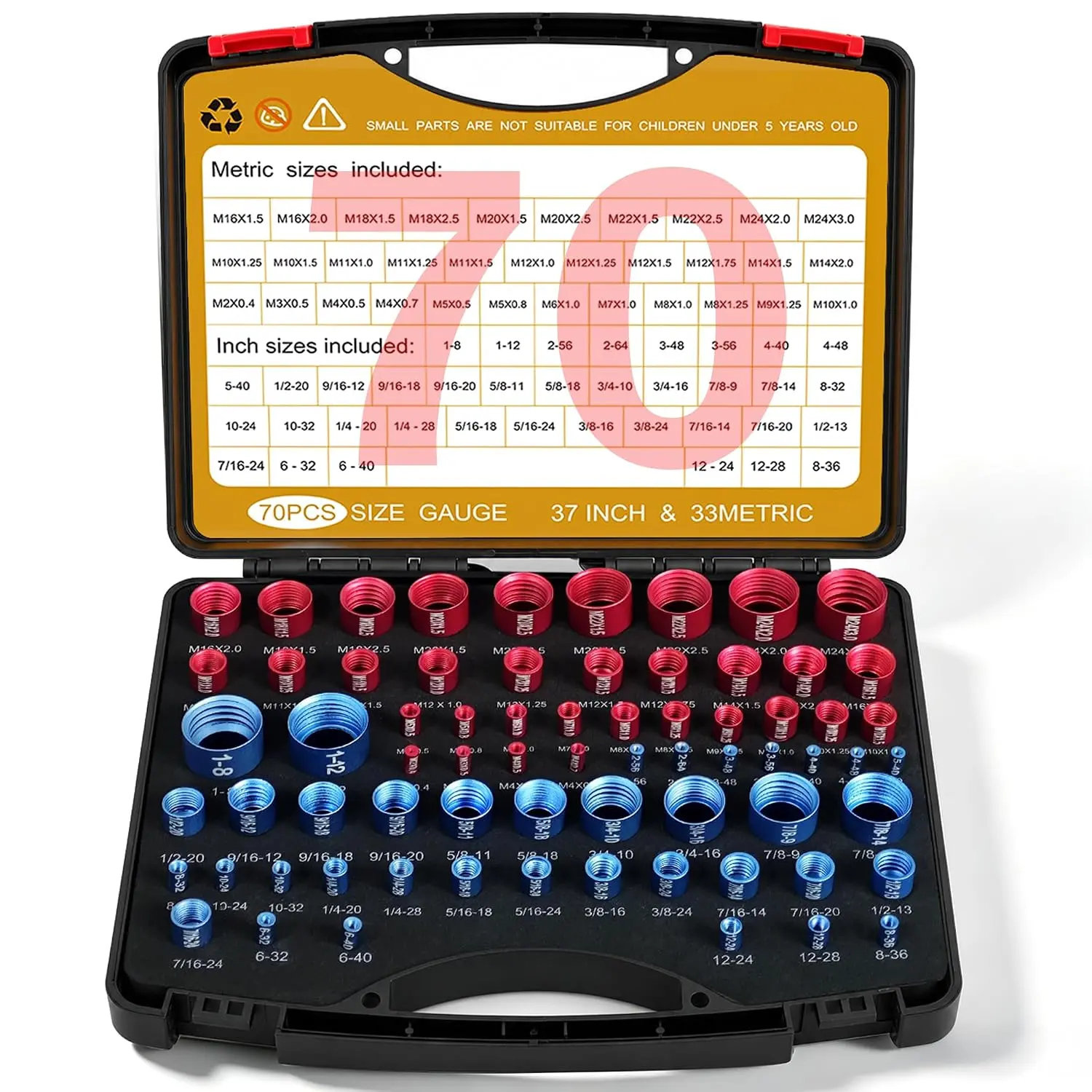 70PCS Thread Checker Kit, Nut and Bolt Thread Checker Standard and Metric