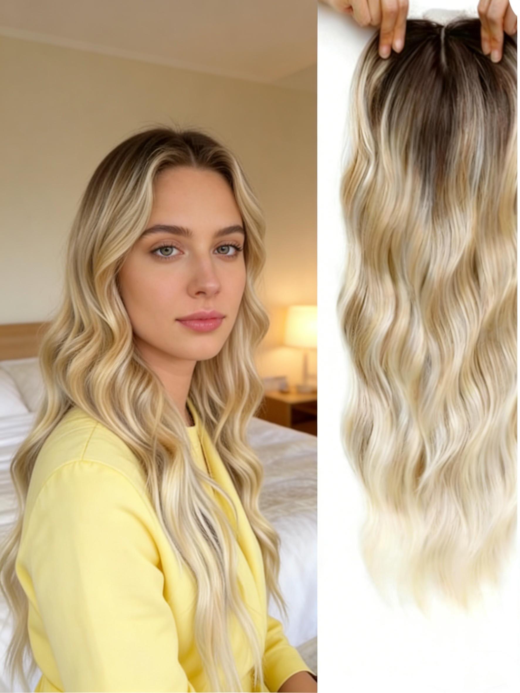 Street Style Blonde Wig! Long Loose Wave Hair Extensions, Natural Dark Root Balayage, Perfect for City Outings & Daily Fashion Looks 🏙️