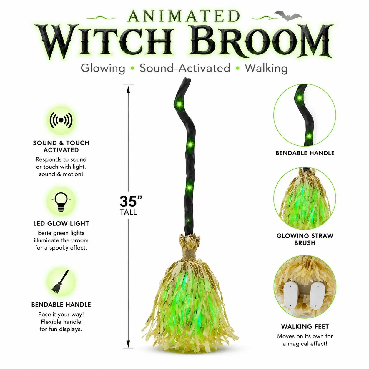 Animated Witch Broom Halloween Decoration with Moving Lights and Weird Sounds, Ideal for Indoor Fun and Leisure Time (Indoor Recreation Equipment)