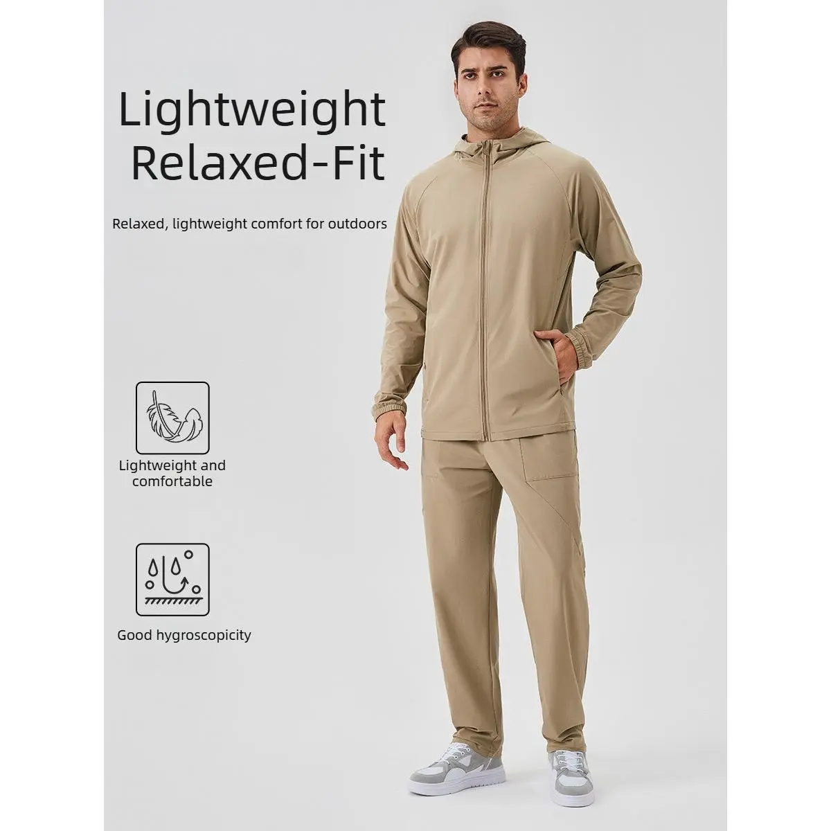 Men’s 2-Piece Loose-Fit Windproof Tracksuit, Autumn Winter Outfit for Running, Hiking, Fitness