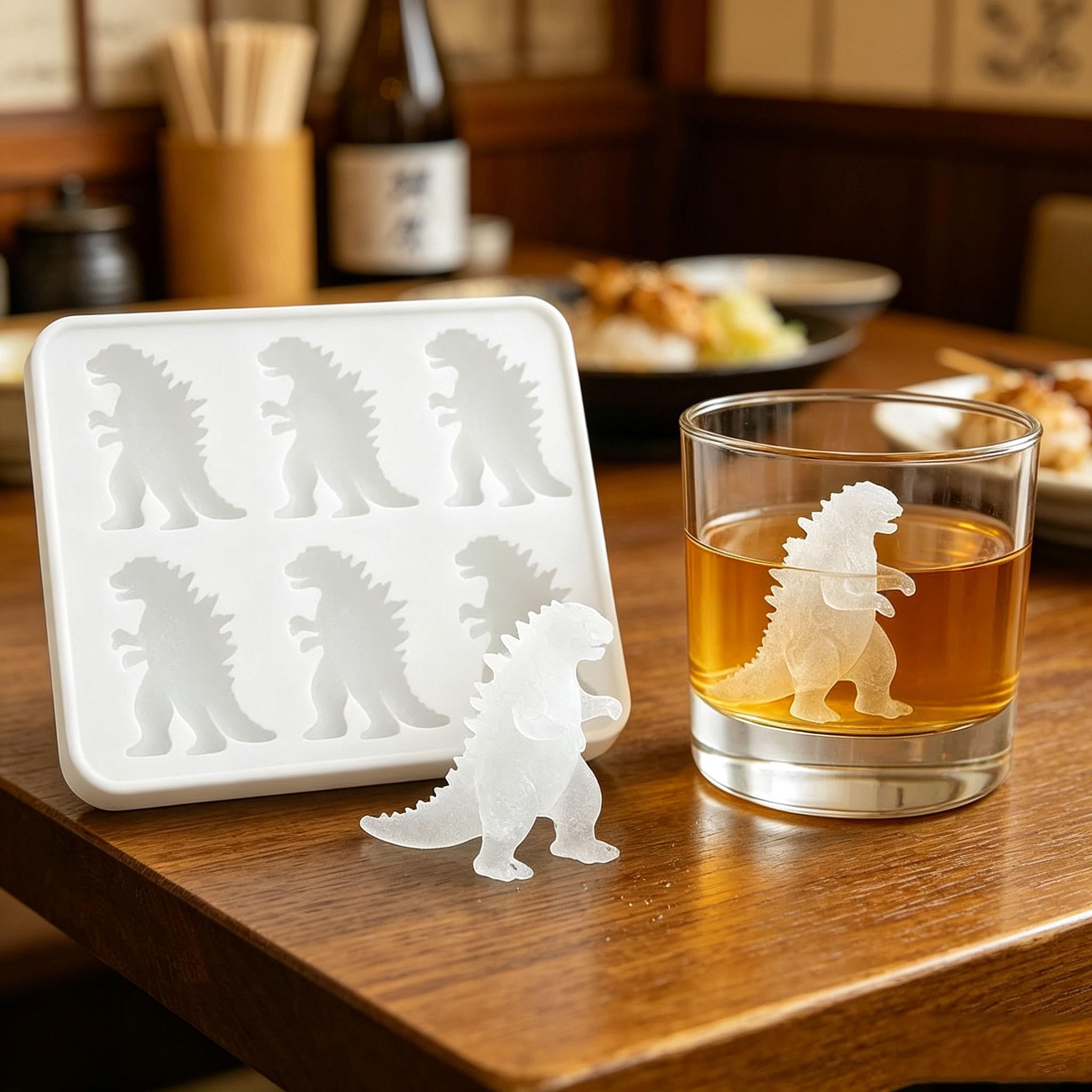 Godzilla Shaped Silicone Ice Cube Tray, 2D Dinosaur Ice Mold for Whiskey Cocktails, Unique Party Drink Accessory, Easy to Use