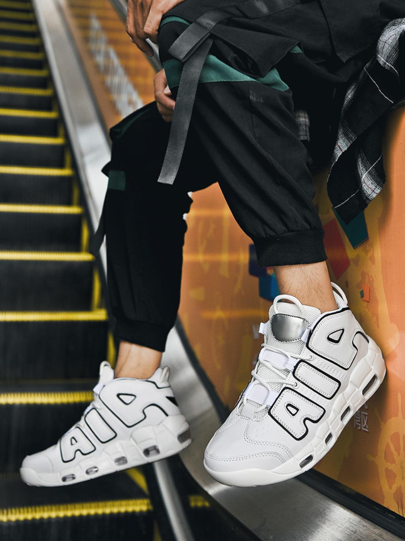 Men's High-Top Fashion Sneakers, Comfortable Breathable Running Shoes, Striped PU Leather, Medium Width, All Seasons