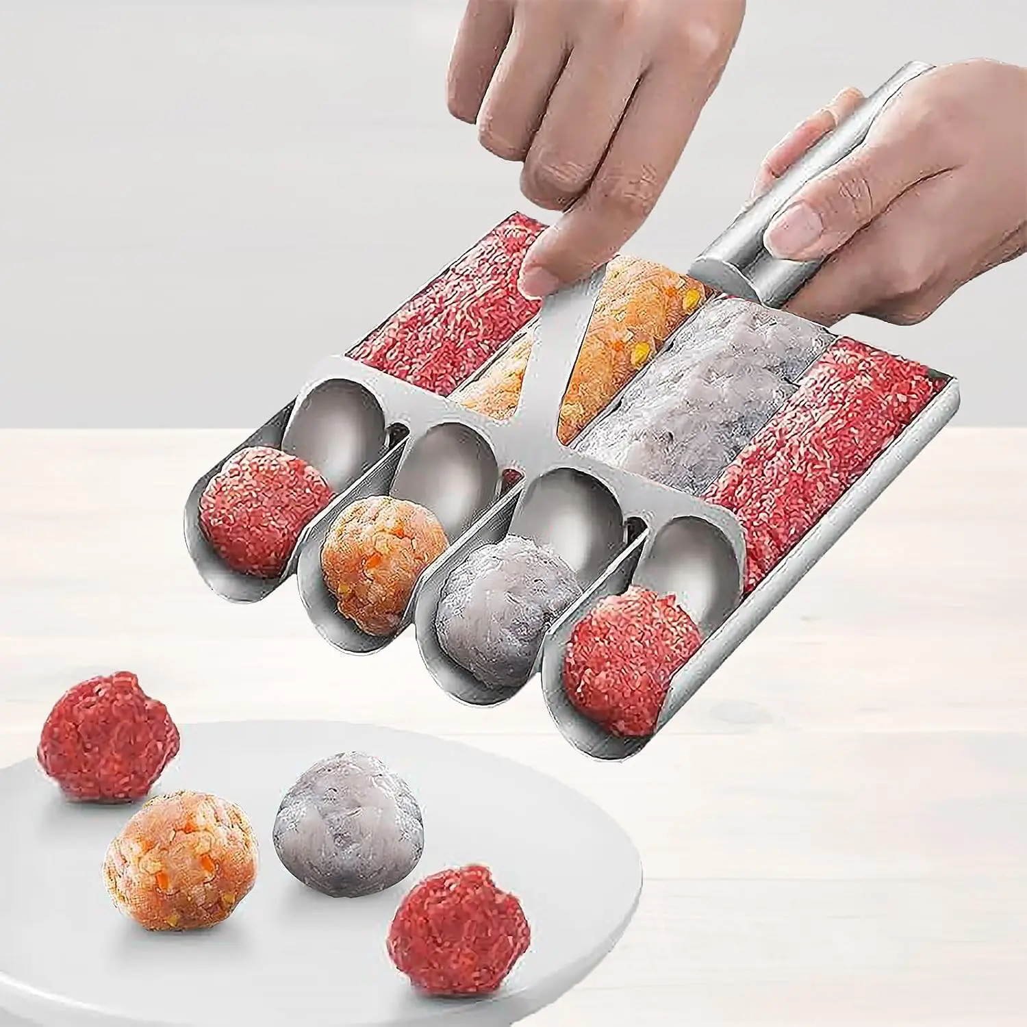 4-Cavity Stainless Steel Meatball Maker Tool, Meatball Forming & Shaping Specialty Kitchen Utensil, Uniform Meatball Mold for Easy Release, Nonstick & Dishwasher Safe Cooking Gadget for Meal Prep