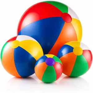 4-pcs Assorted Sizes Inflatable Beach Balls - Small & Large Rainbow Beach Balls For Kids In 6", 12", 16", 24" Sizes - Colorful Blow Up Pool Toys For Beach Games, Summer Party Decoration & Outdoor Fun