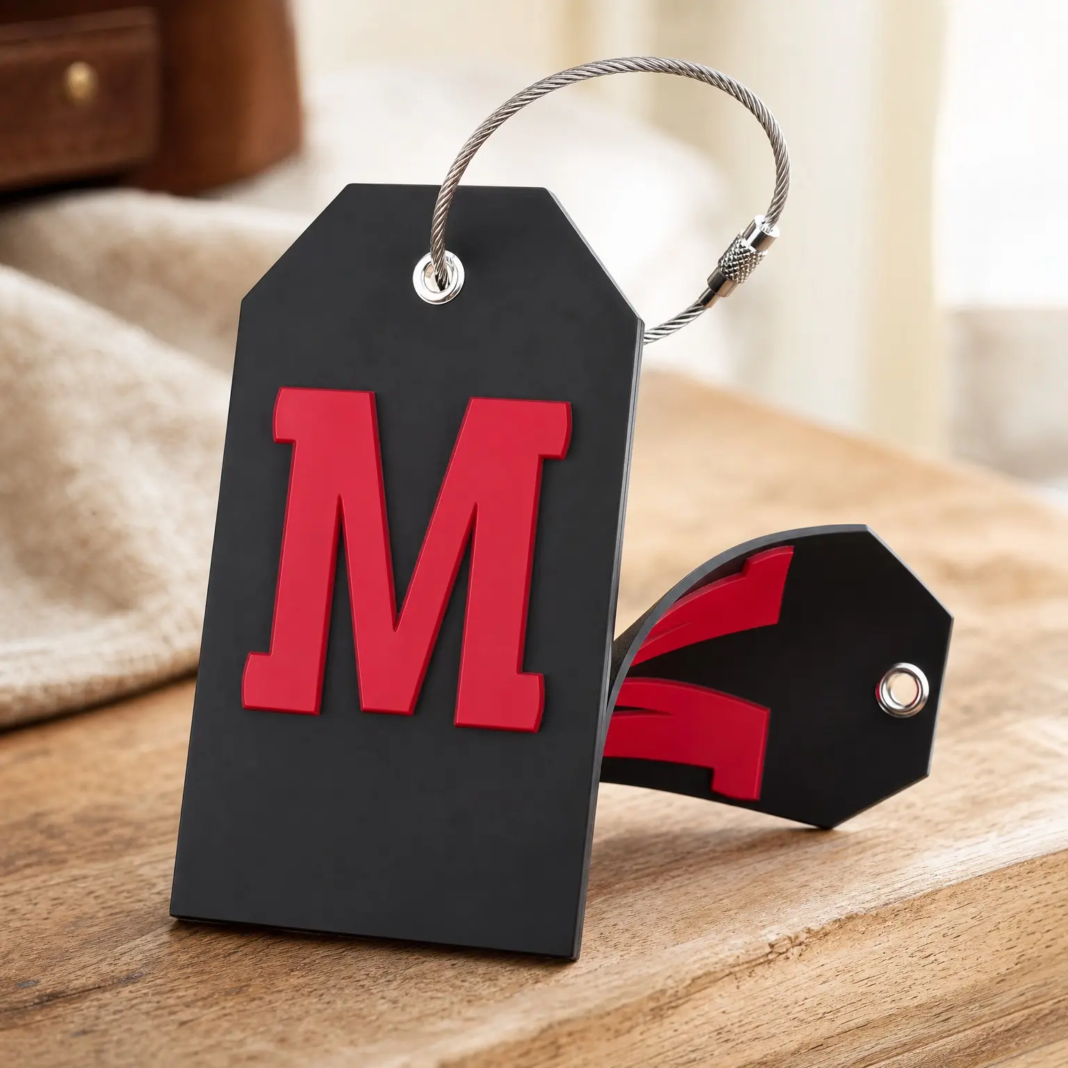 Initial Luggage Tag with Full Privacy Cover & Steel Loop (Black, M) - Monogrammed Suitcase Tag to Hide Your Name & PhoneGift
