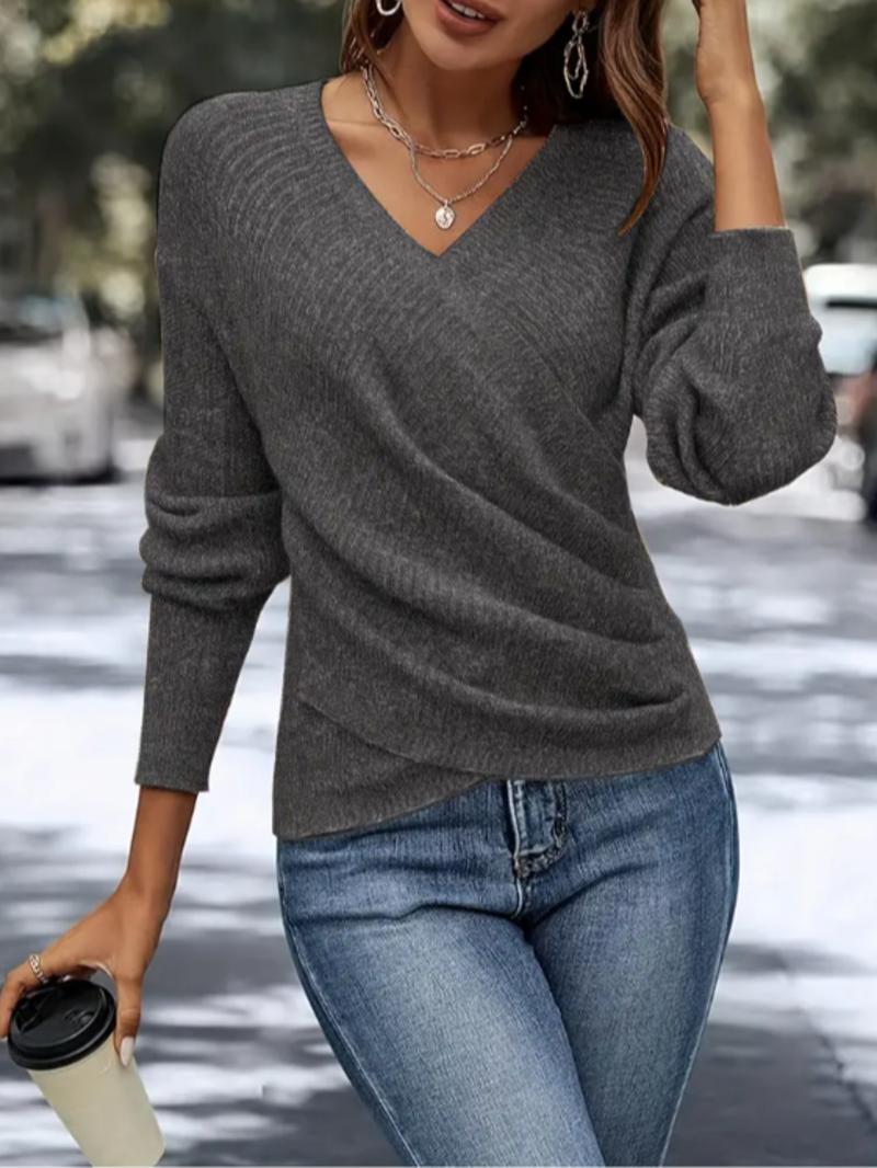 Elegant Women's Casual Knit Sweater, Long Sleeve Warm Pullover for Spring & Fall, Korean Style Holiday Fashion Top