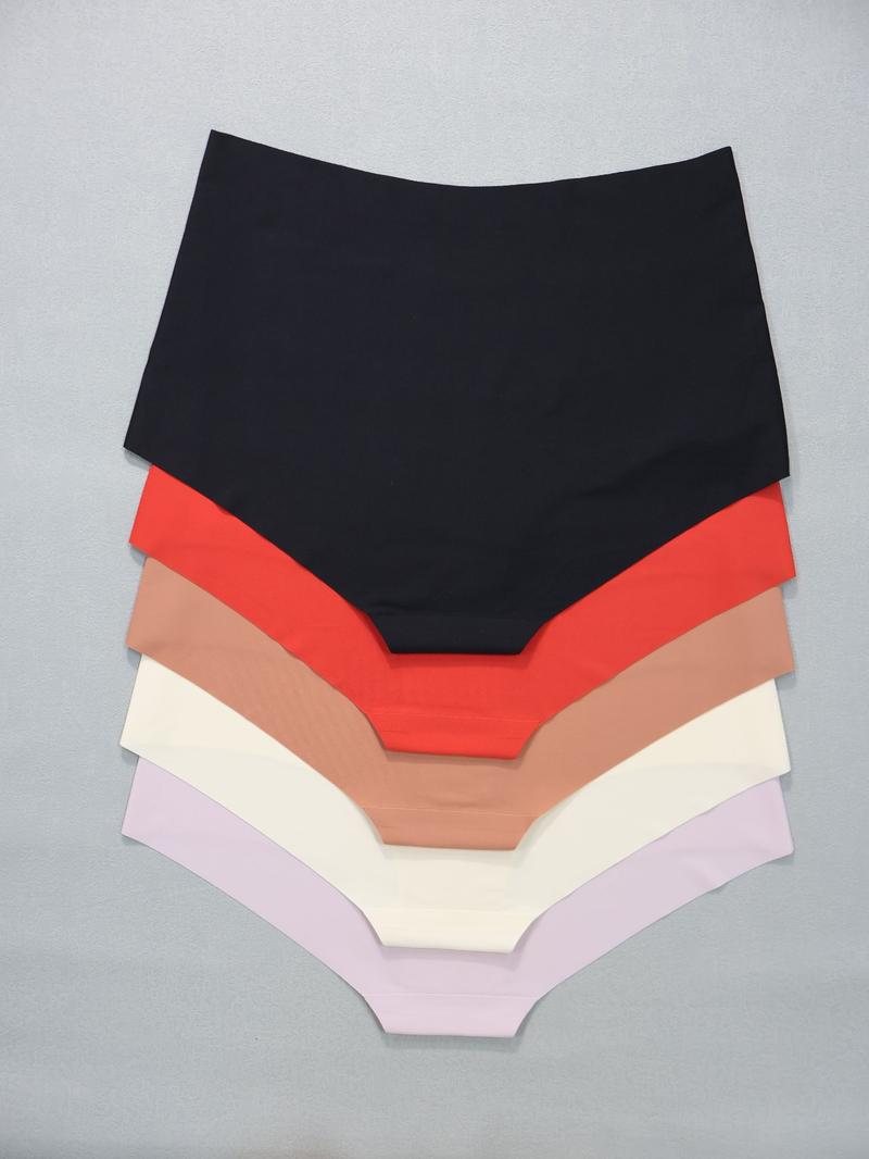 Plus Size Solid Color High Waist Knicker, Plus Size Seamless High Rise Panty, Women's Plus Underwear for All Seasons