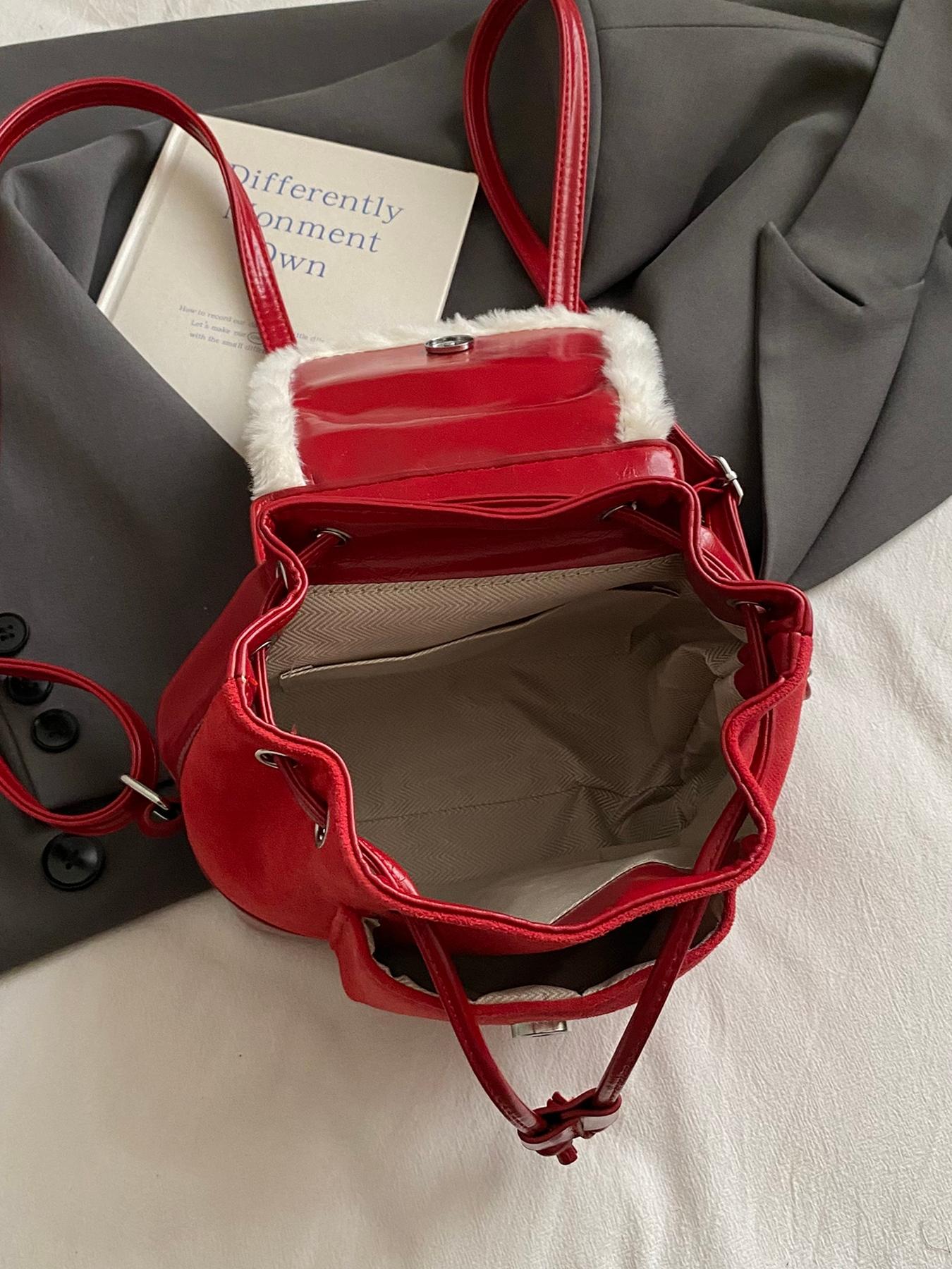 New Winter Plush Patchwork Shoulder Bag, Cute Mini Fall & Winter Essential, Fashion Backpack for Women, Christmas Party Must-Have