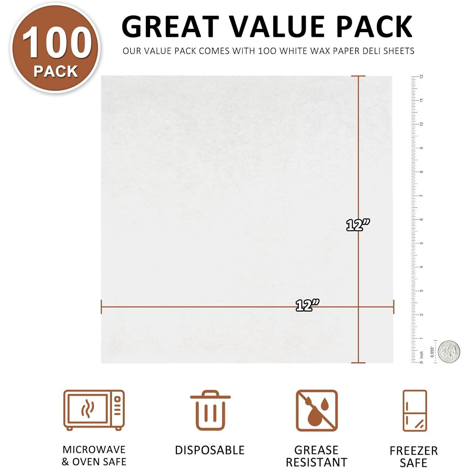 100 count Deli Paper Sheets 12x12", Unbleached White Wax Paper Sheets for  Basket Liners, Precut  Paper Baking Sheets for Cookies,  Resistant Sandwich Wrappering Paper by