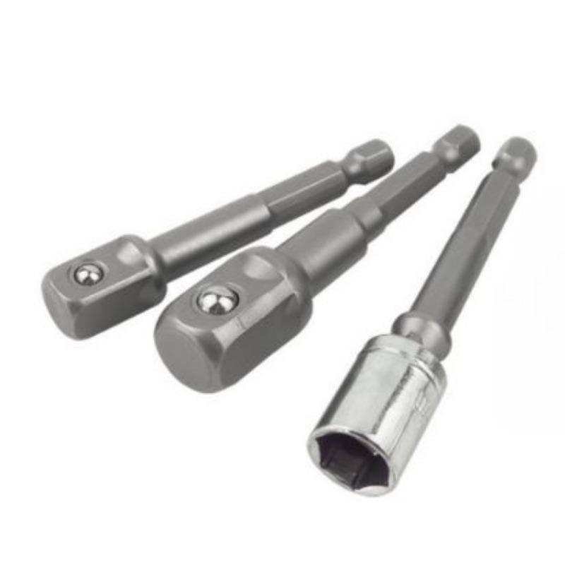 3pcs Chrome Vanadium Steel Socket Adapter Set, Hex Shank (1/4", 3/8", 1/2"), Durable Extension Drill Bit Set for Electric, Pneumatic, Manual Screwdrivers, Construction Tools