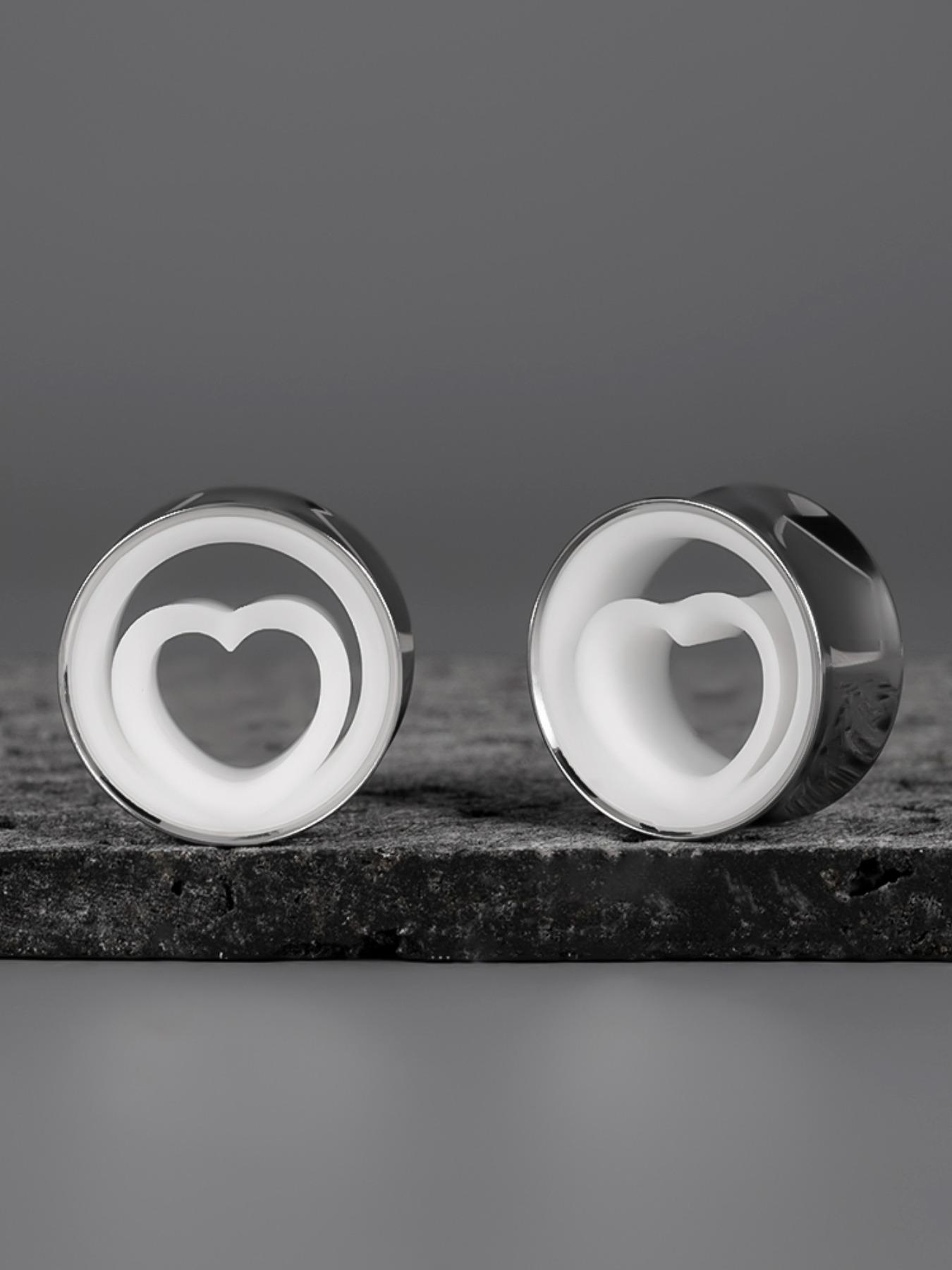 2pcs Y2K Heart Ear Gauges, Boho Style, Stainless Steel, Colorblock, Daily Wear, All Seasons, Best Gift for Pierced Babe