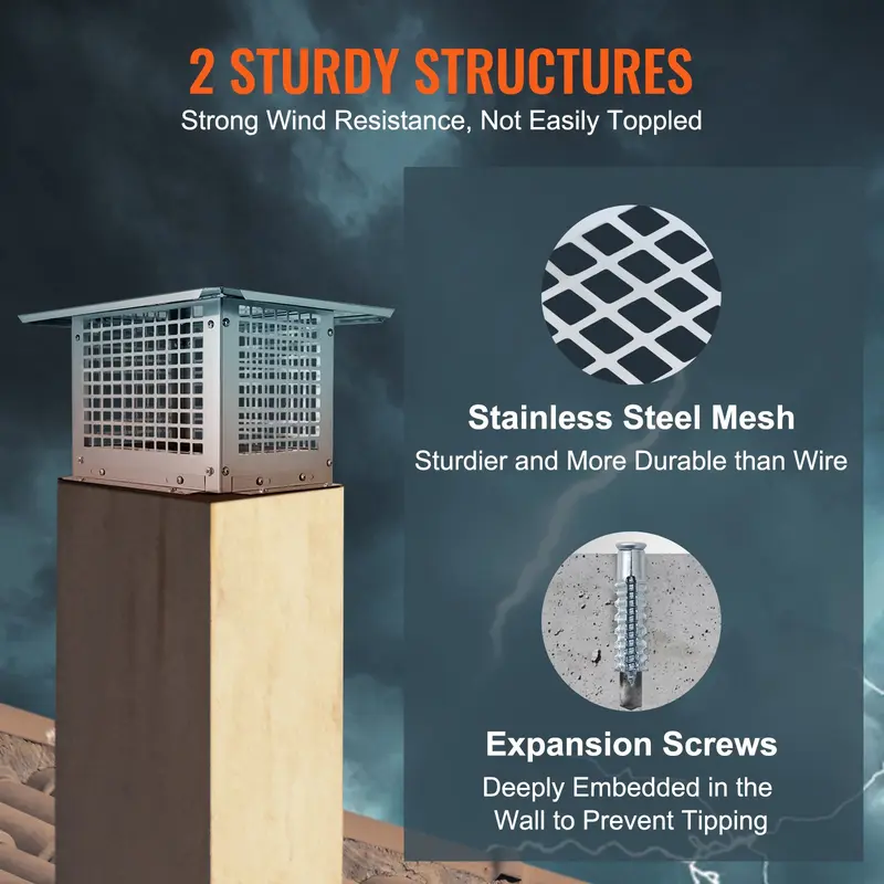 【toolupgrade】VEVOR Chimney Cap, 12x 12 inch, 304 Stainless Steel Fireplace Chimney Cover, Not Easily Toppled Practical Accessories Easy Installation, Fits Mesh Flue Covers Outside Clay Flue Shingles, Silver