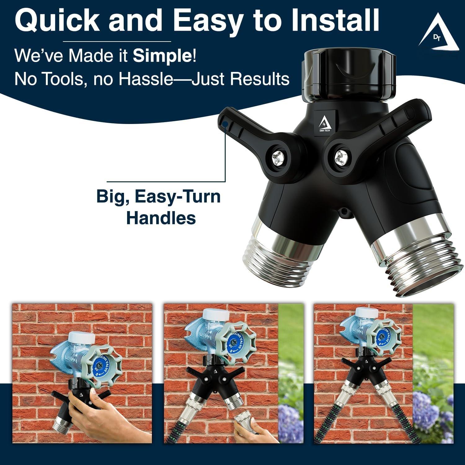 (R) Garden Hose Splitter 2 Way Heavy Duty | Faucet Adapter with Long Handle, Outdoor Water Spigot Hose Bib Y Wye Splitter, Outlet Shut Off Valve Hose Connector, Leak Free (R) Garden Hose Splitter 2 Way Heavy Duty | Faucet Adapter with Long Handle, Outdoor Water Spigot Hose Bib Y Wye Splitter, Outlet Shut Off Valve Hose Connector, Leak Free