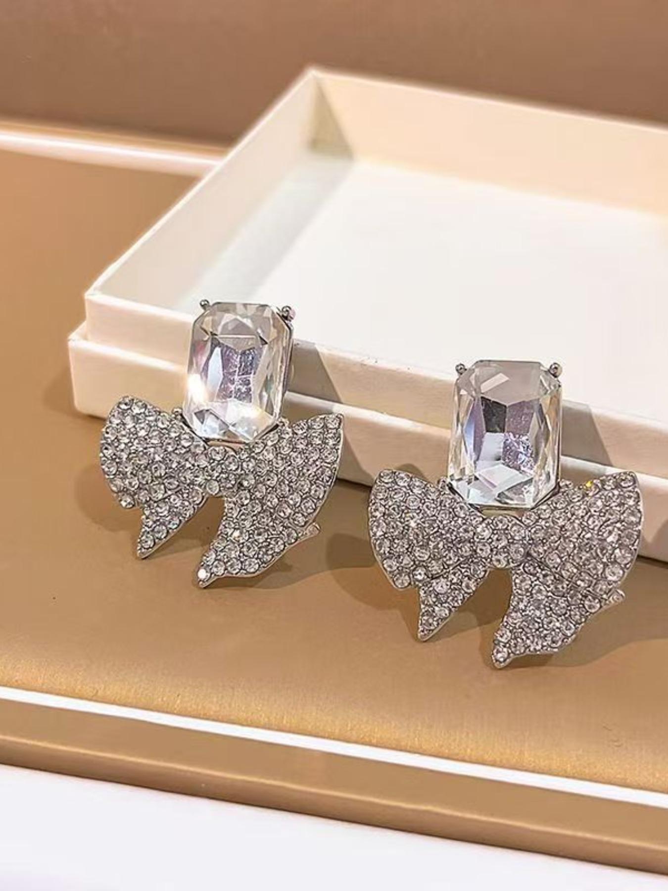 Elegant Bow Rhinestone Earrings, Luxury High-End Bow Earrings, Full Rhinestones Studs, European Style Ear Jewelry for Women