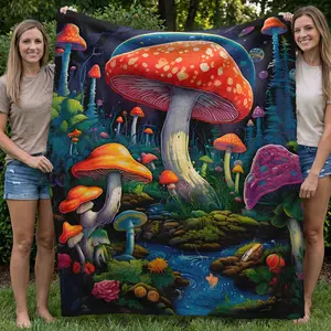 Dream Mushroom Forest Flannel Blanket, Sofa Mushroom Blanket, Bed Soft Air Conditioning Cover, Comfortable Warm Lightweight, Travel Camping Outdoor Gift