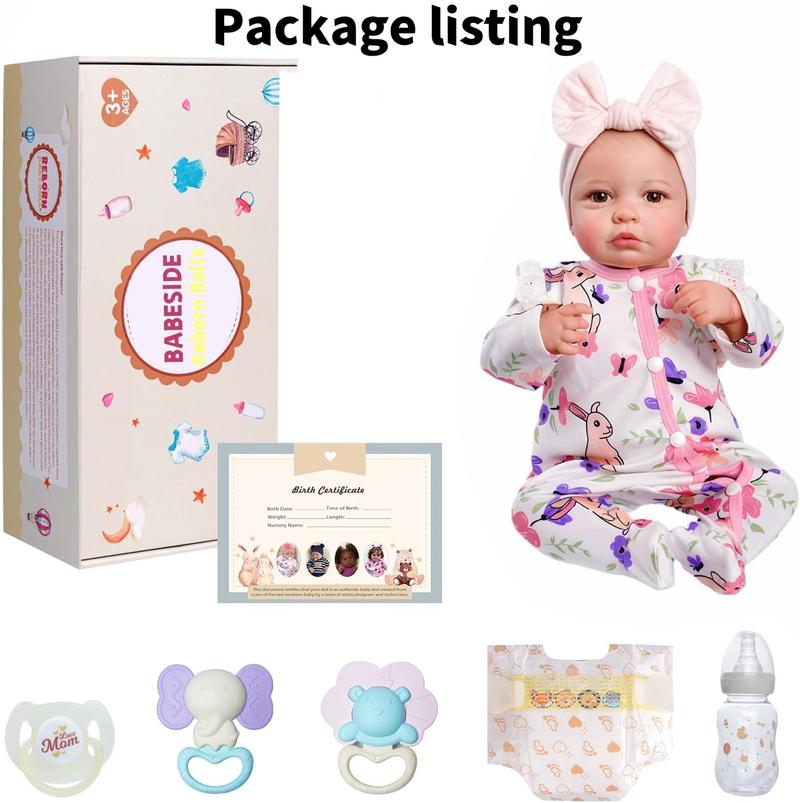 BABESIDE 20 "8 Piece Set Of Cloth Body + Vinyl Limbs Non-Gender-Specific Reborn Baby Doll With Gift Box And Accessories Suitable For Christmas New Year Birthday Presents And Collections, Dress Up Dolls, Cute Clothes Dolls