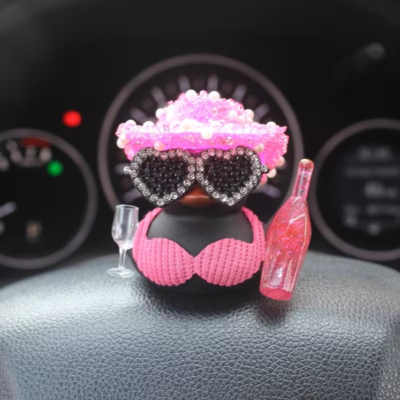 Duck Shiny Hat Champagne Bottle Design Car Decor, Car Interior Decoration, Motorcycle Bicycle Decor, Holiday Gift