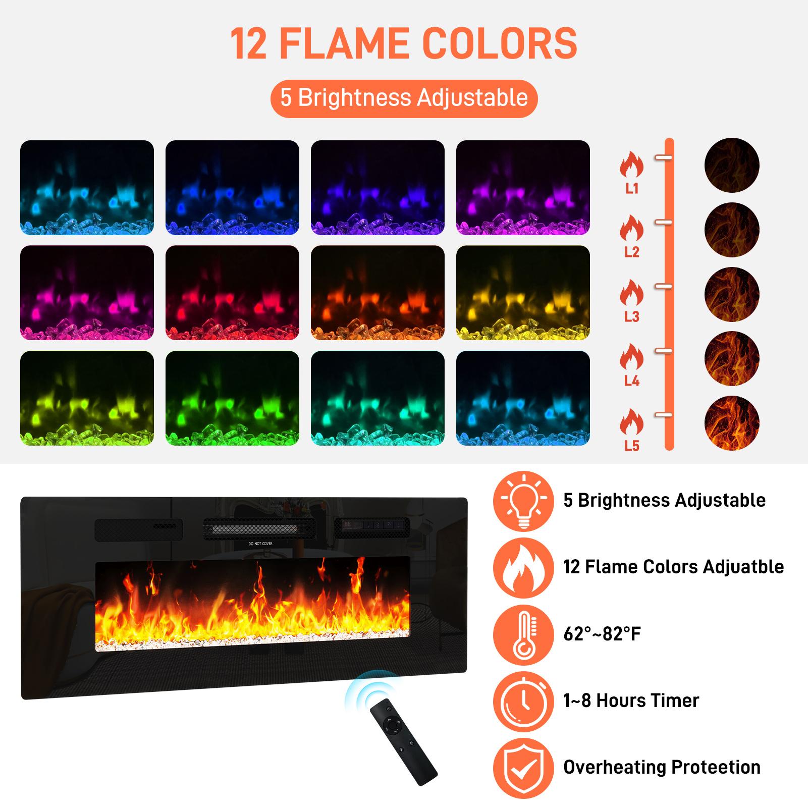 【2Packages Shipping】71" Floating Fireplace TV Stand for up to 85" TVs, Modern High Gloss Entertainment Center w/40 Electric Fireplace, Charging Station&LED Lights, Fireplace TV Media Console w/Storage, Black/white