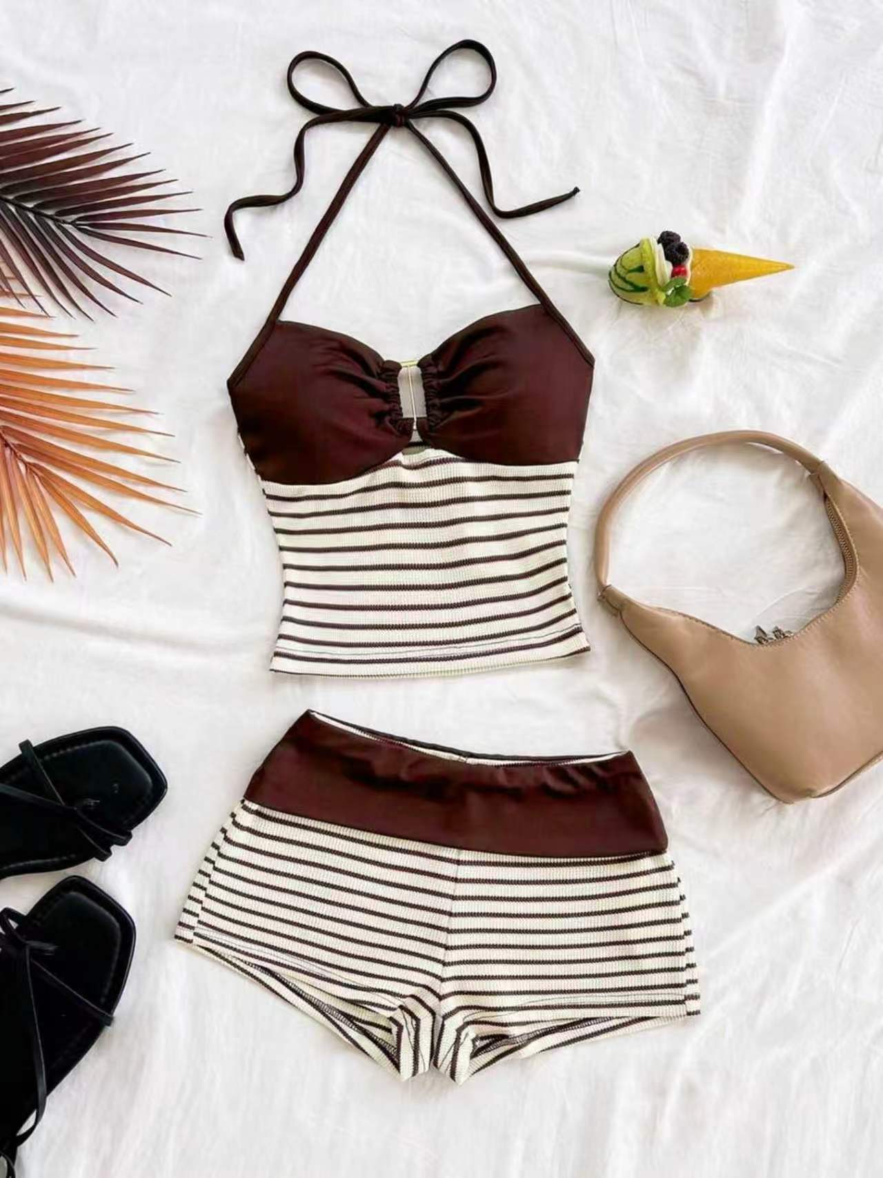 2-Piece Striped Knit Crop Top & Shorts Set, Boho Matching Set, Boho Style, Party Wear, Valentine's Day, Date Night, Beach, Fall Fashion, Beach Outfits Set