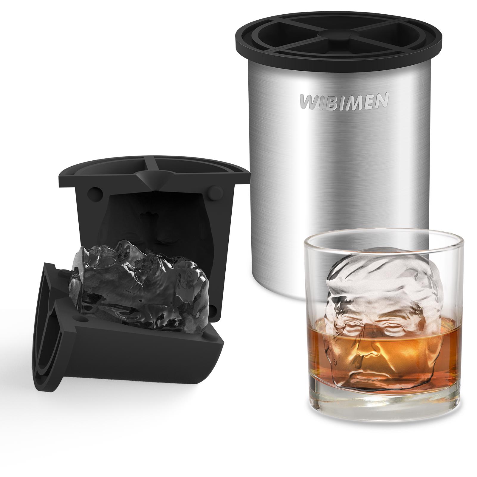 WIBIMEN Whiskey Lover’s Gift – Funny Stainless Steel Face Ice Mold for Cocktail Fans Fathersdaygift Silicone Shaker Set Utensils