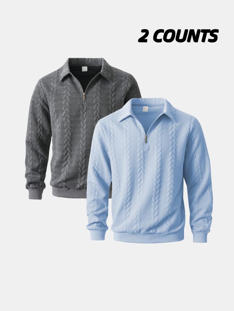 2-Pack Men's Half-Zip Pullover Sweaters, Cable Knit Collared Tops, Soft Warm Casual Long-Sleeve Outfits for Fall/Winter Daily Wear & Fashion Styles