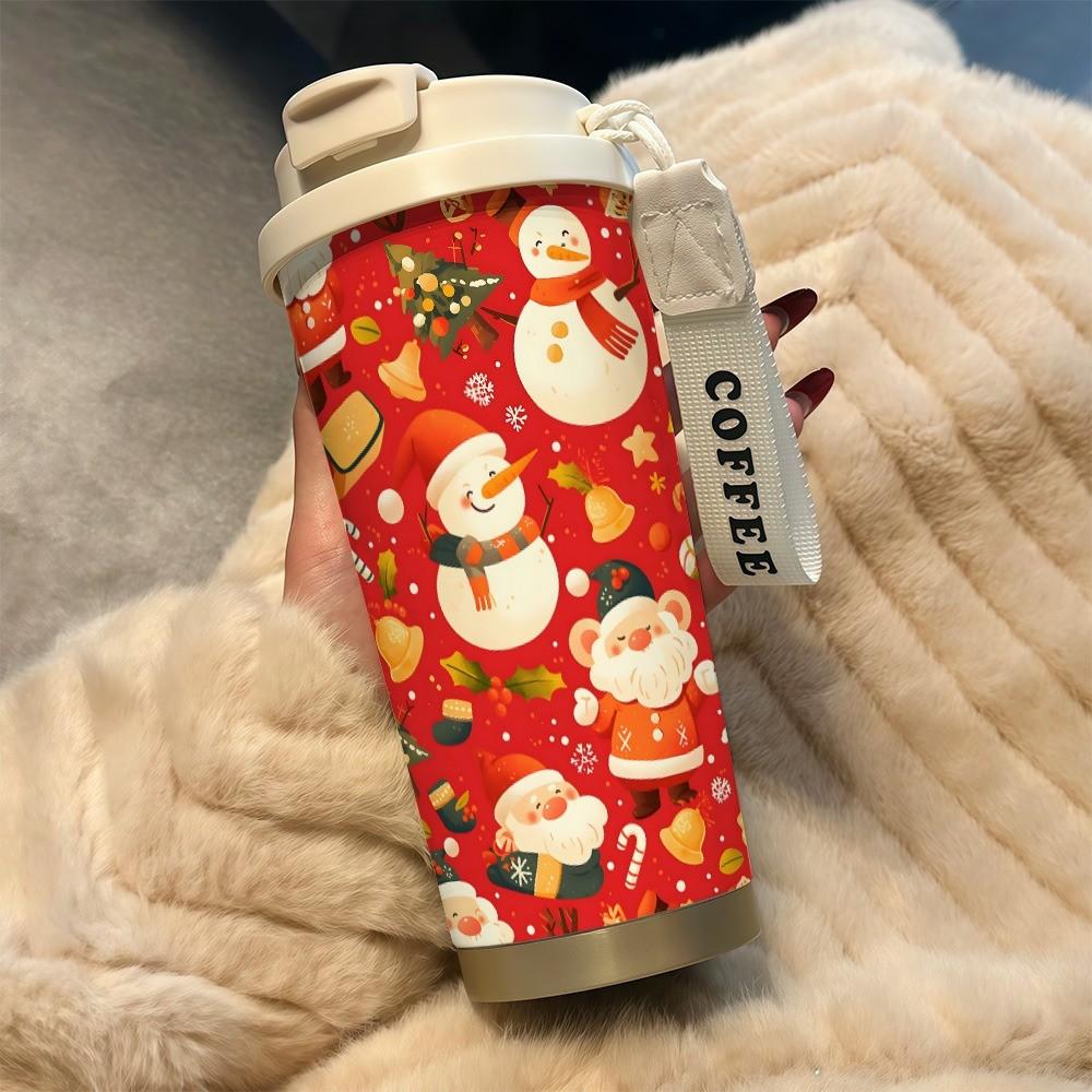 Festive Snowman Coffee Cup, 530ML Insulated Travel Mug with Straw and Lid, Leak-Proof, Suitable for Hot/cold Drinks, Perfect Gift