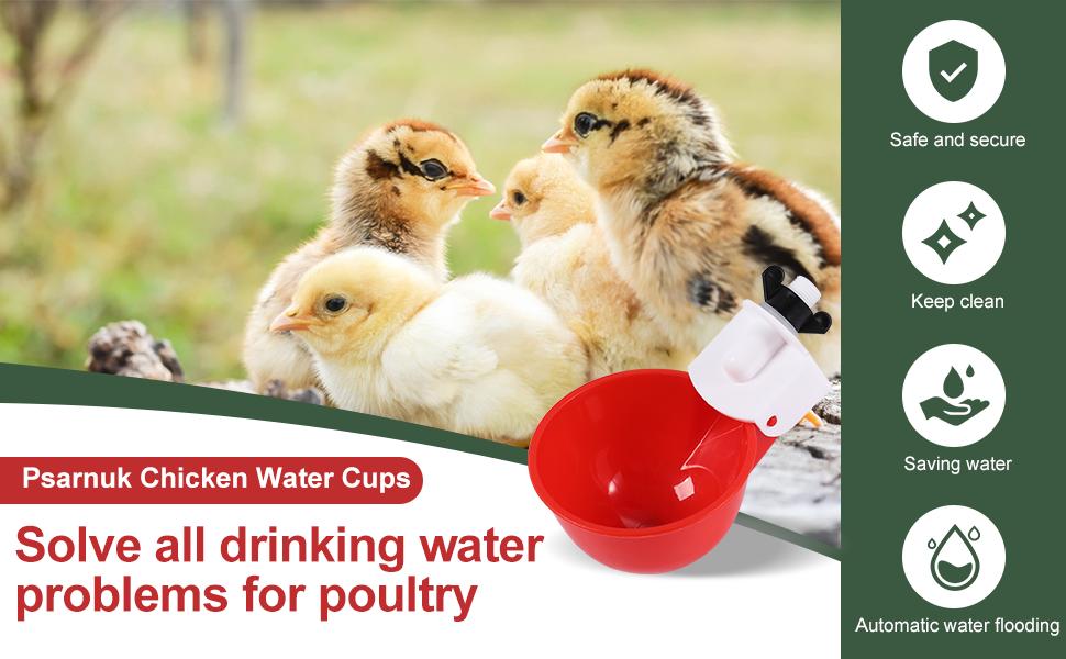 Chicken Waterer Cups (8 Pack/Red) - DIY Automatic Large Chicken Water Feeder for Ducks,Chicks, Turkeys, Quail, Bunny, Bird and Other Various Poultry Dispenser with Matching Drill