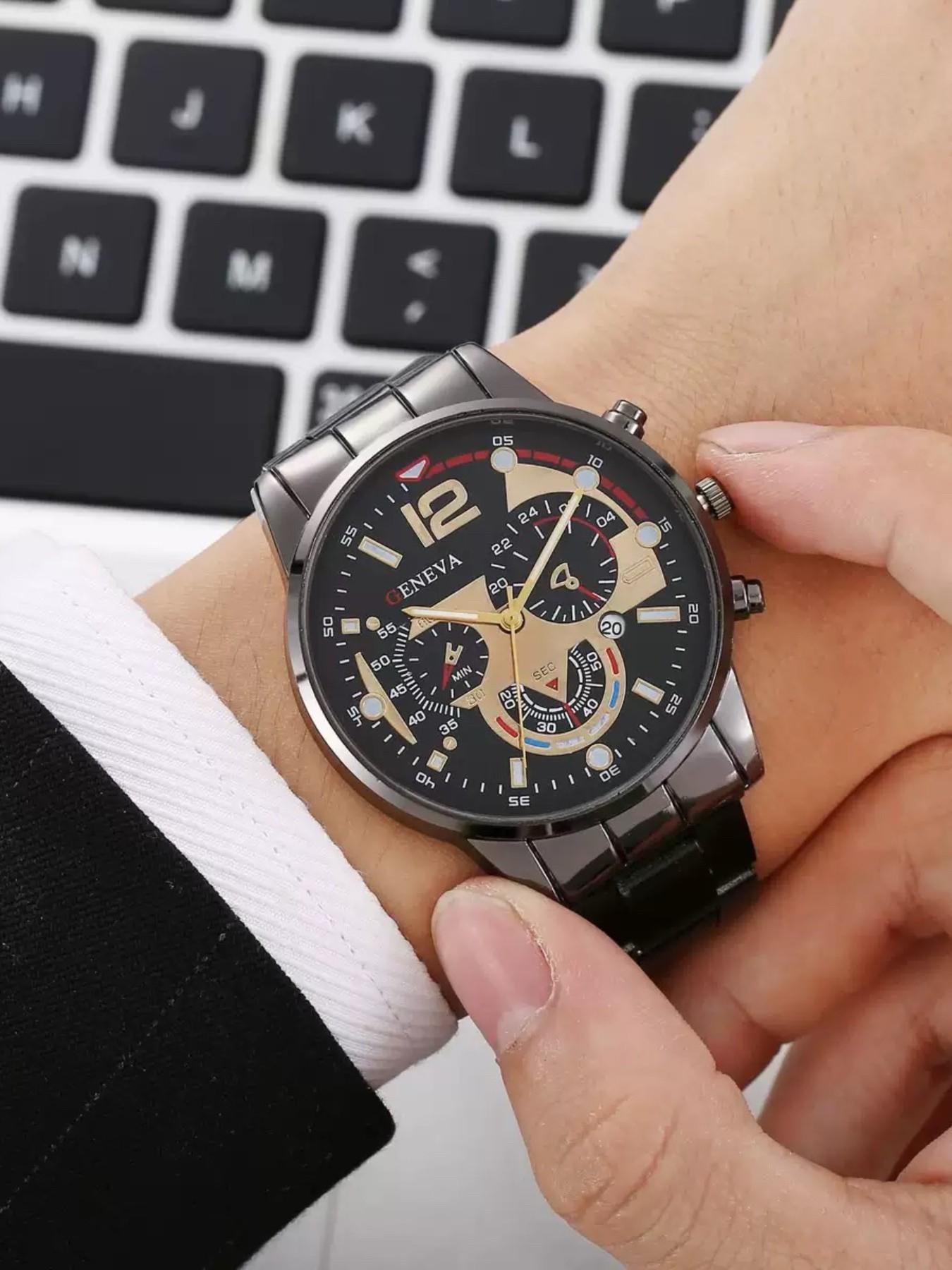 Men's Fashion Quartz Watch Set with Wallet and Belt, Accessories Set, High-End Gift Box Included, Perfect for Business Casual Daily Wear