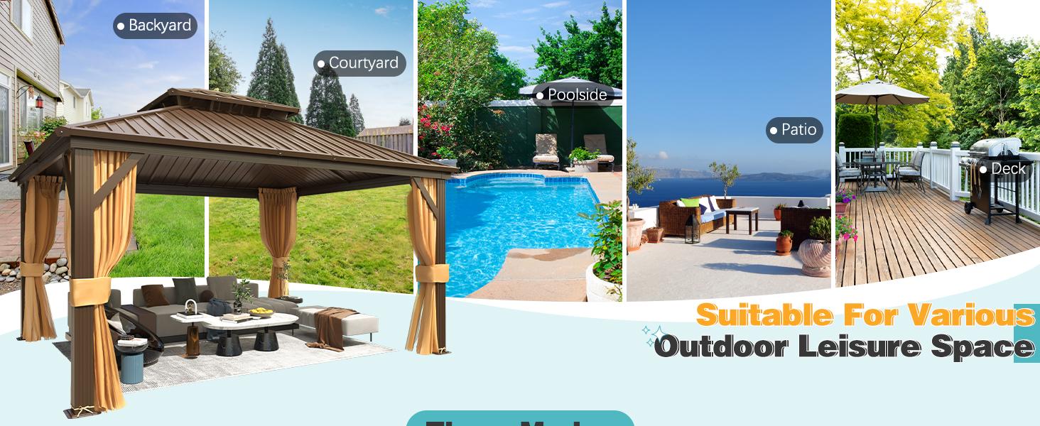 EROMMY Hardtop Gazebo with Galvanized Steel Roof, Double Metal Roof Gazebo with Aluminum Frame, Outdoor Gazebo with Curtains and Nettings, Canopy and Sunshade for Patio, Lawns, Backyard,Outdoor Furniture on Clearence EROMMY Hardtop Gazebo with Galvanized Steel Roof, Double Metal Roof Gazebo with Aluminum Frame, Outdoor Gazebo with Curtains and Nettings, Canopy and Sunshade for Patio, Lawns, Backyard,Outdoor Furniture on Clearence