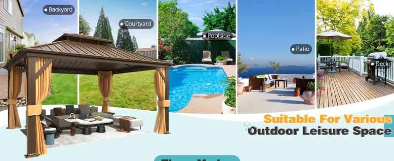 EROMMY Hardtop Gazebo with Galvanized Steel Roof, Double Metal Roof Gazebo with Aluminum Frame, Outdoor Gazebo with Curtains and Nettings, Canopy and Sunshade for Patio, Lawns, Backyard,Outdoor Furniture on Clearence