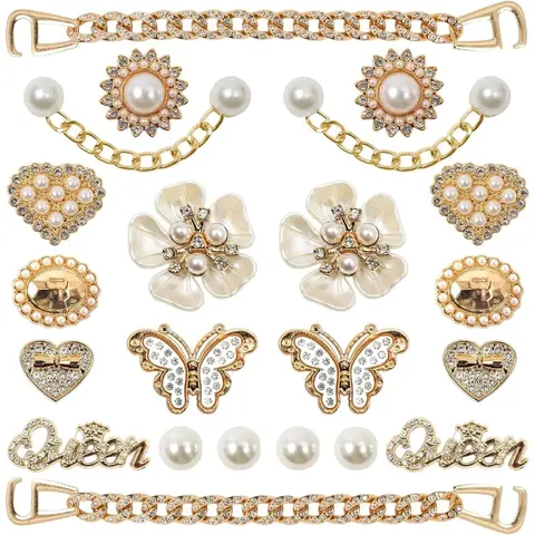 SOGLLQAM Bling Shoe Charms – Flower & Pearl Rhinestone Decorations, Clog Shoe Chains, Cute DIY Shoe Accessories for Parties & Gifts Sandals Slippers summervibes Footwear