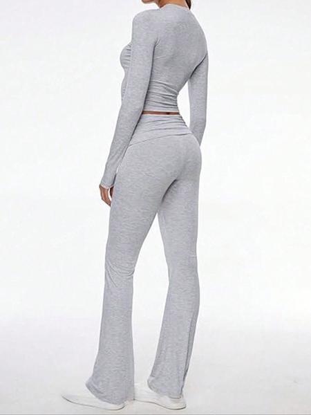 Women's 2 Piece Matching Set Long Sleeve Deep V Neck Crop Top and Foldover Flare Leggings Yoga Outfit,Women's 2 Piece Matching Set Long Sleeve Deep V Neck Crop Top and Foldover Flare Leggings Yoga Outfit Yoga Bottoms,Airport Outfit, Flare Leg Sports