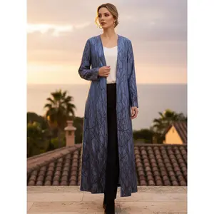 Midnight Forest Print Open Abaya Artistic Blue Kimono Cardigan | One Size Fits Most S-2XL | Perfect for Beach Resort, Art Gallery & Summer Evenings