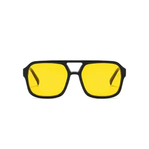 Unisex Vintage Square Fashionable Sunglasses, 2025 New Trendy Casual Shades, UV-Protective Yellow Lenses, Women's Everyday Wear Eyewear
