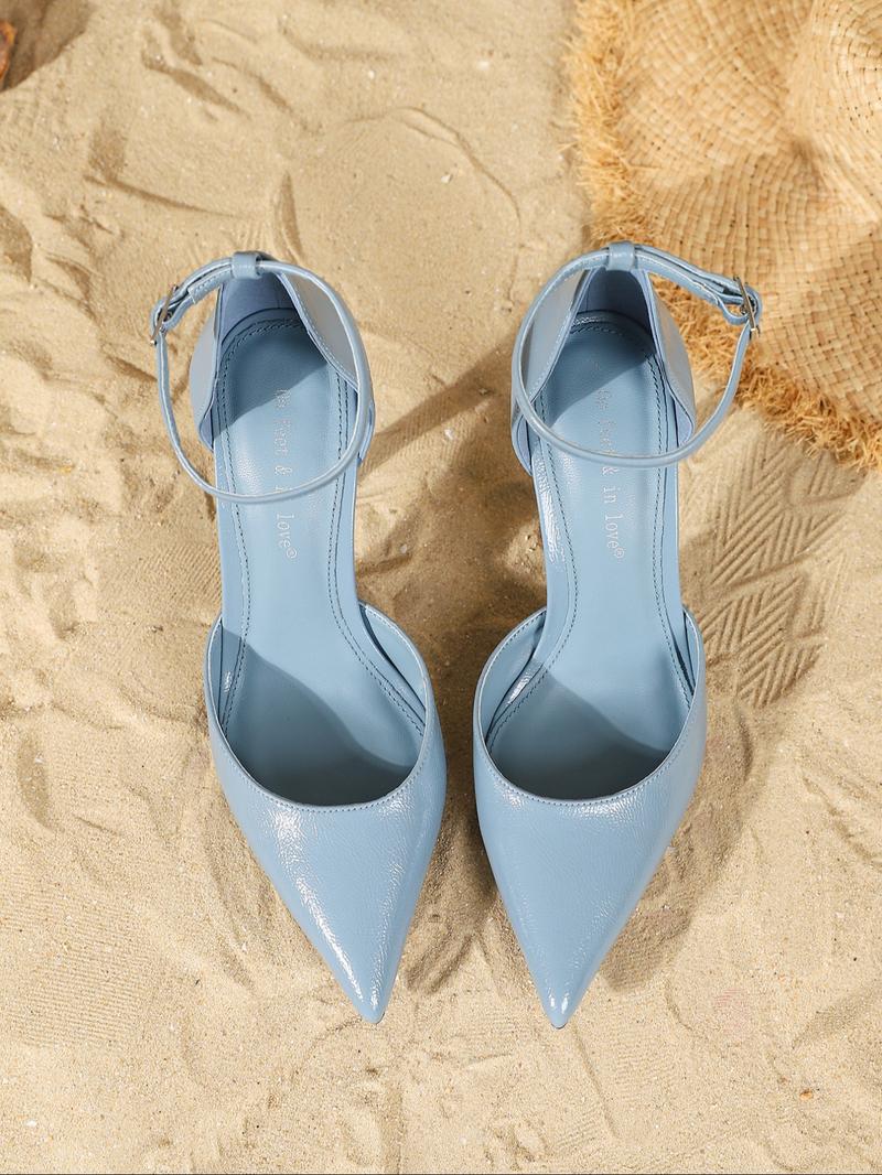 Women's Elegant Pointed Toe Low Heel PU Leather Shoes, Fashionable Plain Design, All Season Wear, Comfortable Tpu Sole