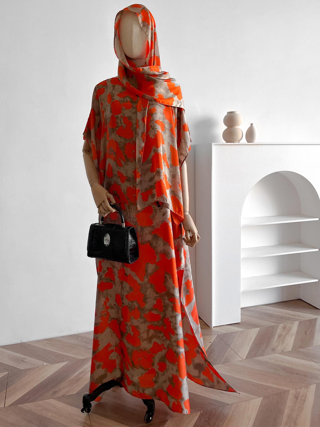 Women's Peacock Print Cape Shawl & Scarf Set, Elegant Beach Cover-Up For Holiday Vacation, Swimsuit Cover Up