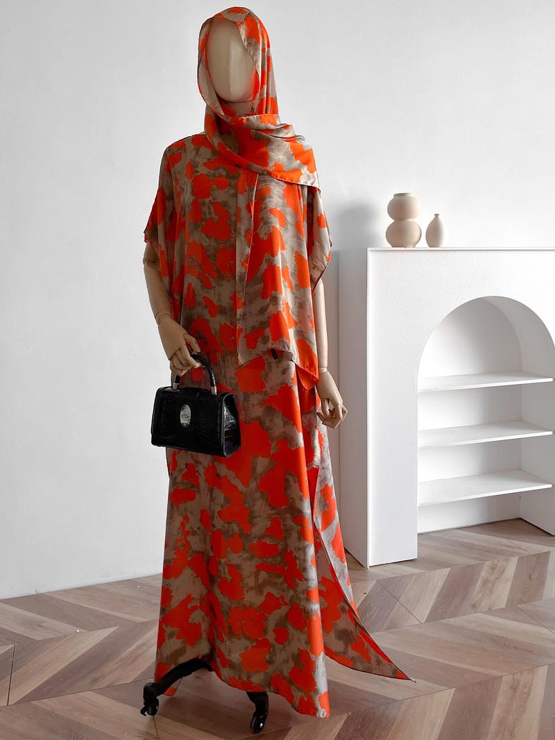 Women's Peacock Print Cape Shawl & Scarf Set, Elegant Beach Cover-Up For Holiday Vacation, Swimsuit Cover Up