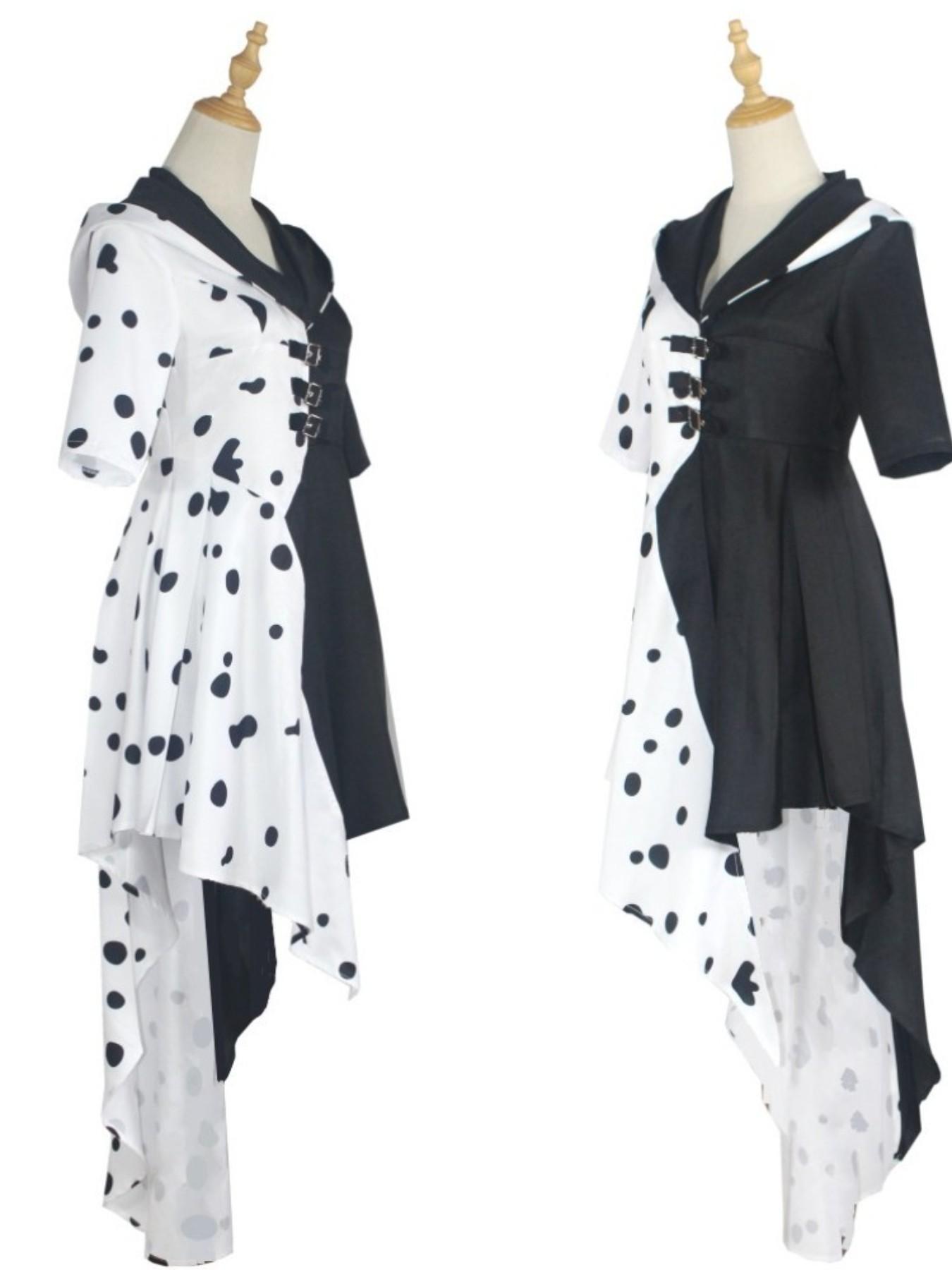 Movie 101 Loyal Dogs Cosplay Cruella De Vil Costume, Adult Stage Performance Dress, Ditsy Floral Slim-Fitting Romper