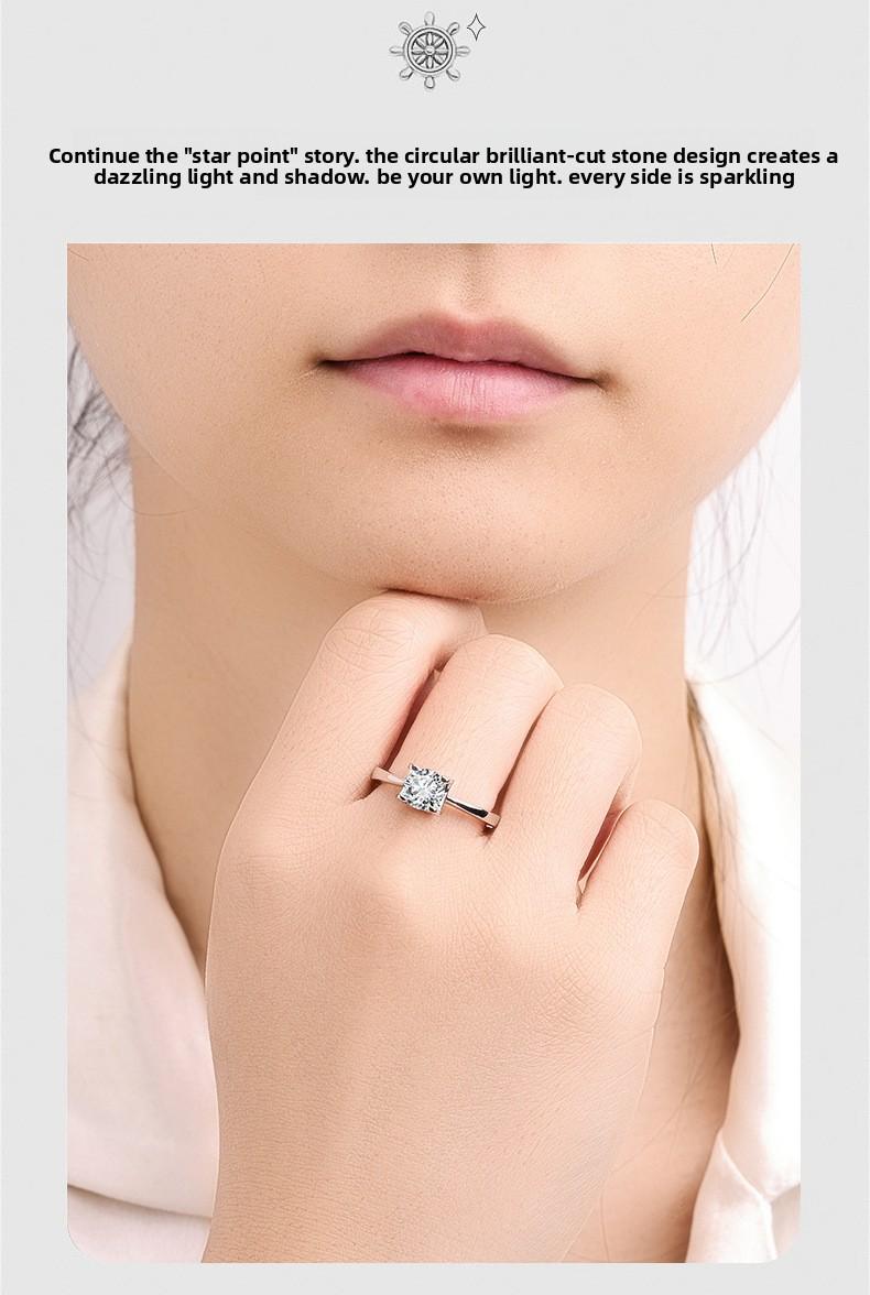 TikTok influencer cross-border Korean-style simple four-prong hollow zircon fashion imitation moissanite sparkling diamond open ring for women