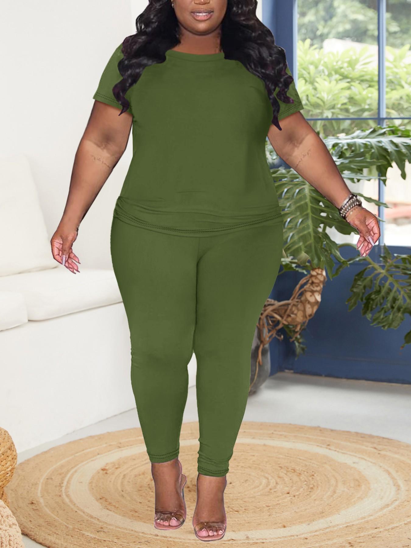 Summer Women's Basic Essential Two-Piece Set, Fitted Plain Pattern, Casual Summer, Spring & Fall Fashion, Large Size Available, Outfit