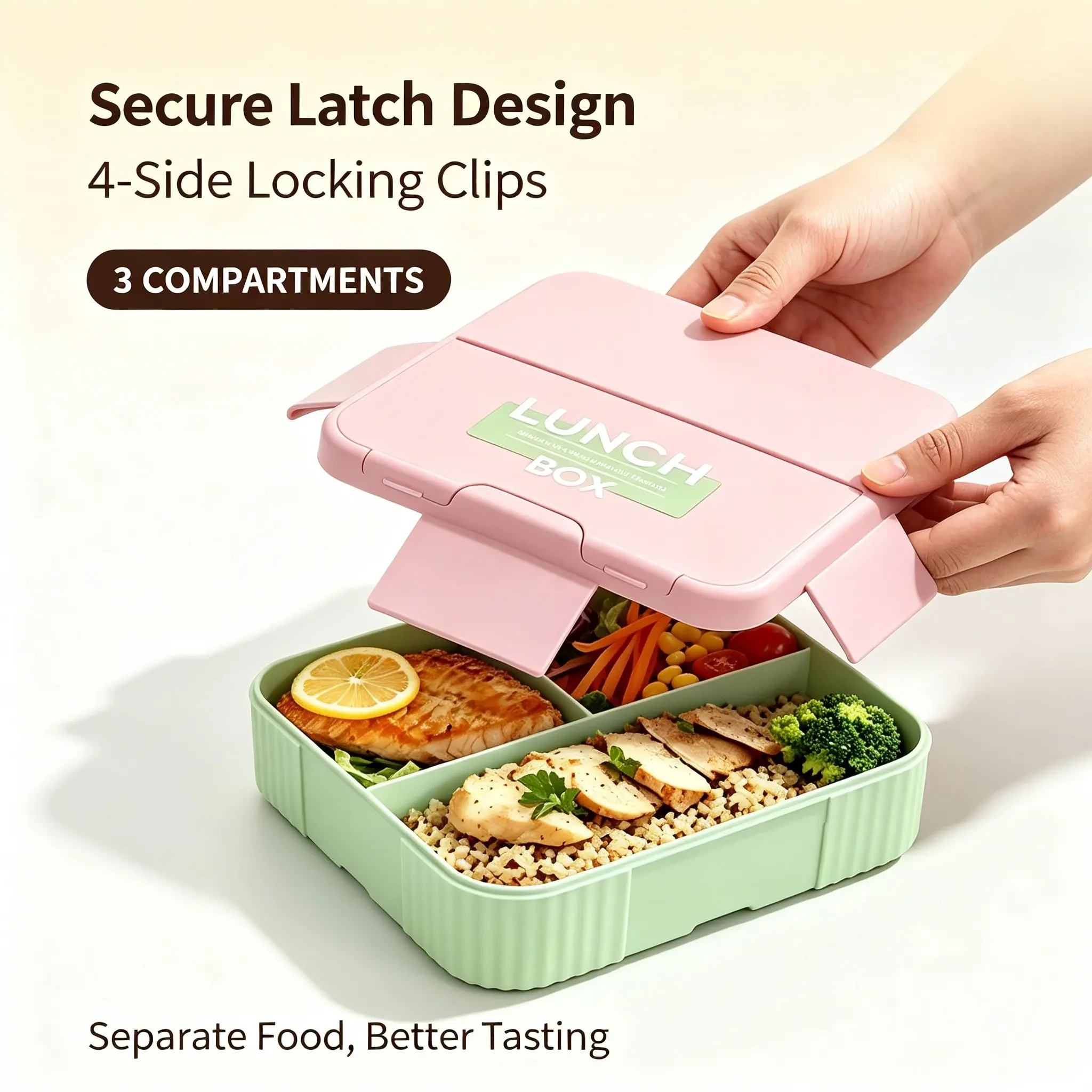 Bento Box, Leak‑Proof Compartment Lunch Container, Microwave‑Safe Portable Food Storage Box with Secure Latch for School Office Picnic, Leakproof Lunchbox