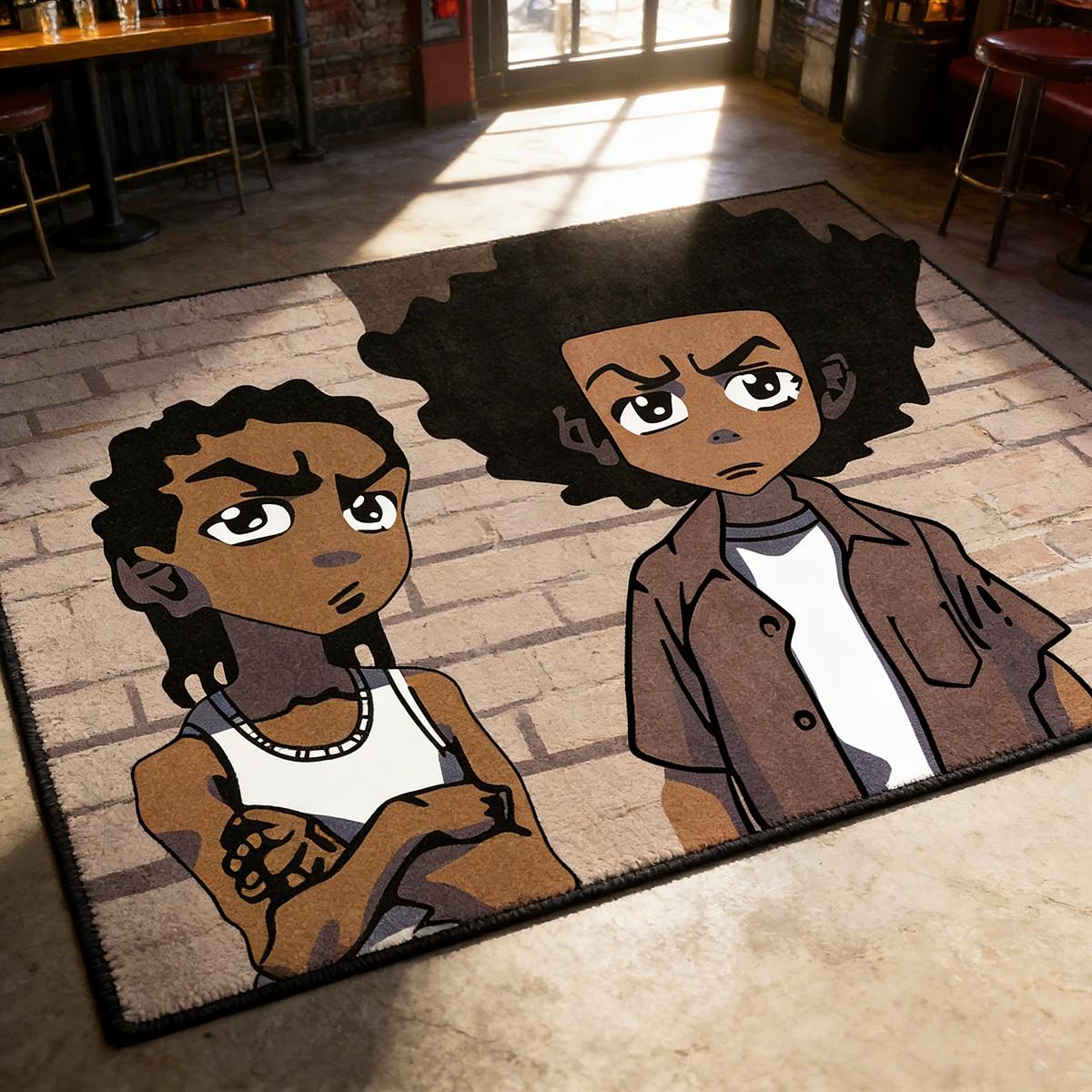 The Boondocks Anime Character Theme Carpet, American Street Style Living Room Mat, Retro Animation Bedroom Bedside Rug, Anti-Slip Durable Studio Decor