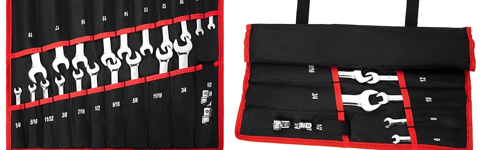 【GARVEE】 Ratcheting Wrench Set 20 PCS SAE 1/4"-3/4", Metric 6-19mm, Flex Head 72-Tooth, Chrome Vanadium Steel, Includes Storage Bag Hand Tools Metal Heavy Duty