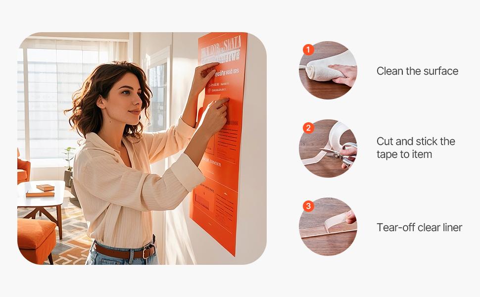 VEVOR Double Sided Tape Heavy Duty, 16 ft Long Nano Mounting Tape, Strong Adhesive Reusable, Clear Two Sided Wall Tape, Removable Poster Picture Hanging Strips for Home, Office, Car, Outdoor Use
