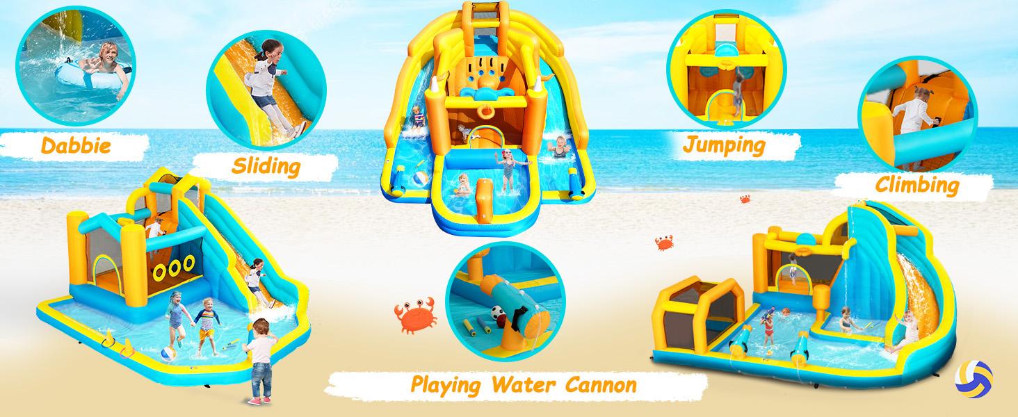 Anbuy Inflatable Pool Water Slide Park – Heavy-Duty for Outdoor Fun - Climbing Wall, Two Slides & Splash Pool – Easy to Set Up & Inflate with Included Air Pump & Carrying Bag Backyard Party Gifts Colorful Bunny Custom Silicone Protector